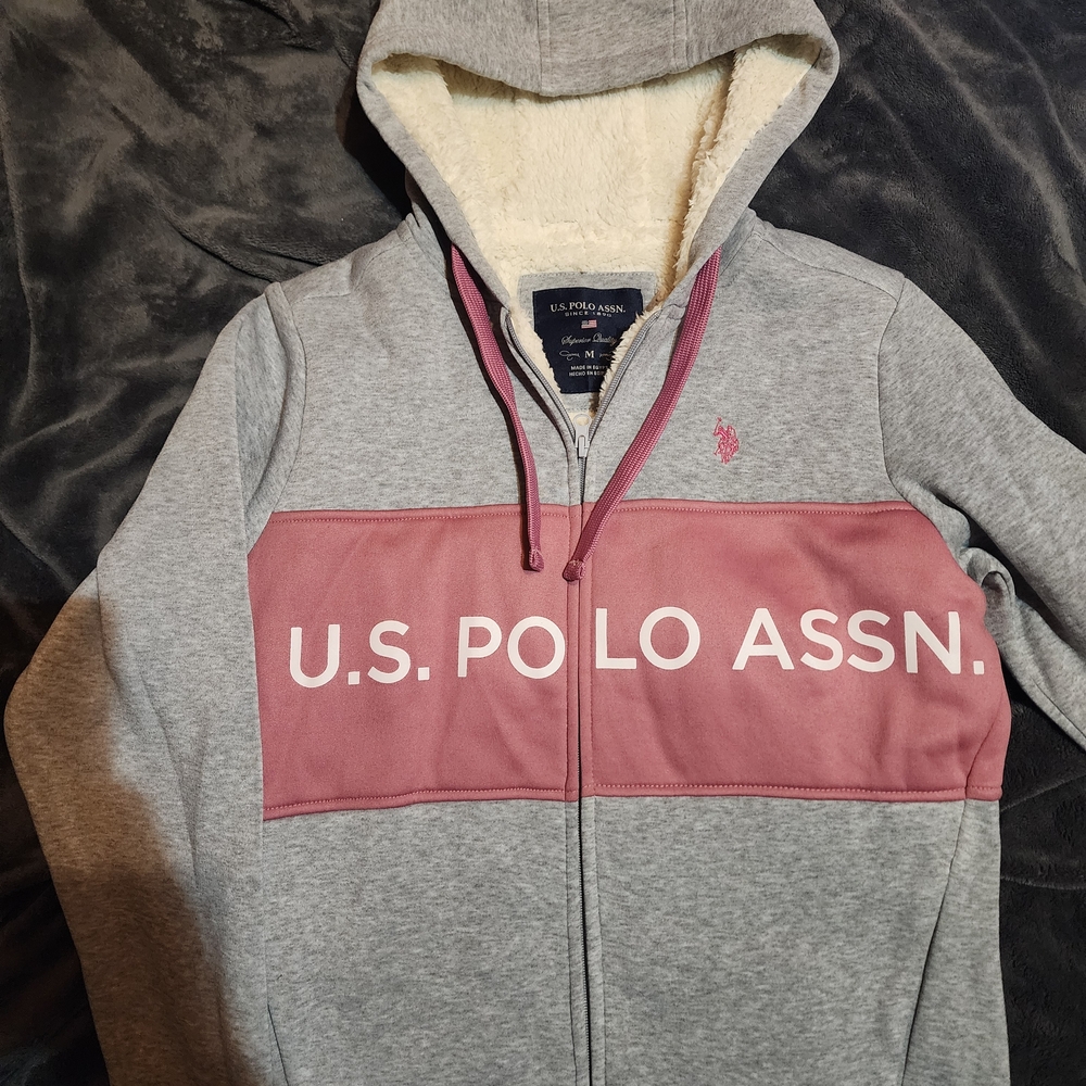 U.S. Polo Assn. Gray and Mauve Zip-Up Hoodie